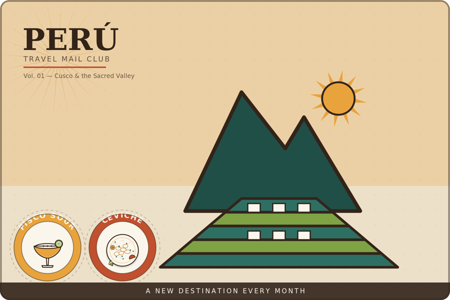 Sample fridge magnet for a Perú-themed box